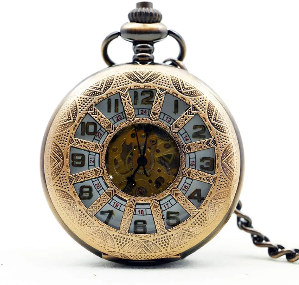 Chain Men's Pocket Watch misunderstand strip normal quincy Pocket Watch Luxury Retro Hollowed Wheel Mechanical Pocket Watch with 