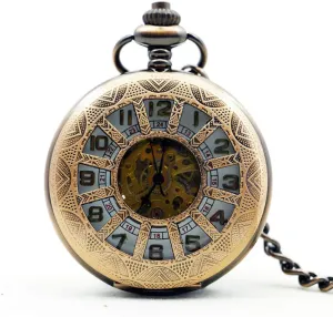 Chain Men's Pocket Watch misunderstand strip normal quincy Pocket Watch Luxury Retro Hollowed Wheel Mechanical Pocket Watch with 