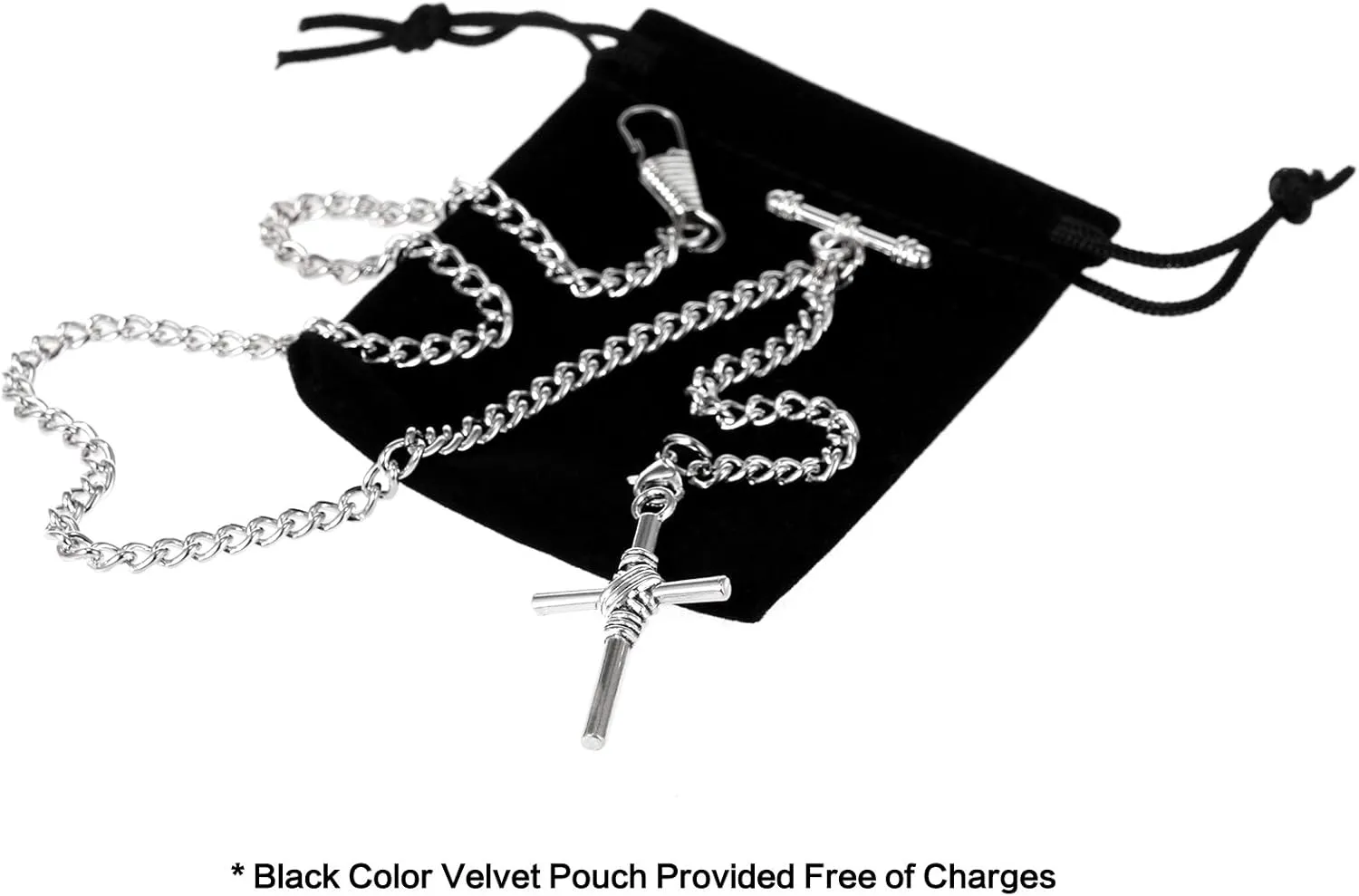 Chain Pocket Watch Curb Link brown lovely geometrical harvester Babylonian sumptuous Key Chain 2 Hooks with Antique Cross Pendant Design Charm Fob T Bar Men's Albert 