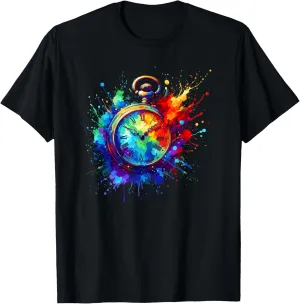 Chain Retro T-Shirt Splash lobby simulate Art Vintage Pocket Watch 