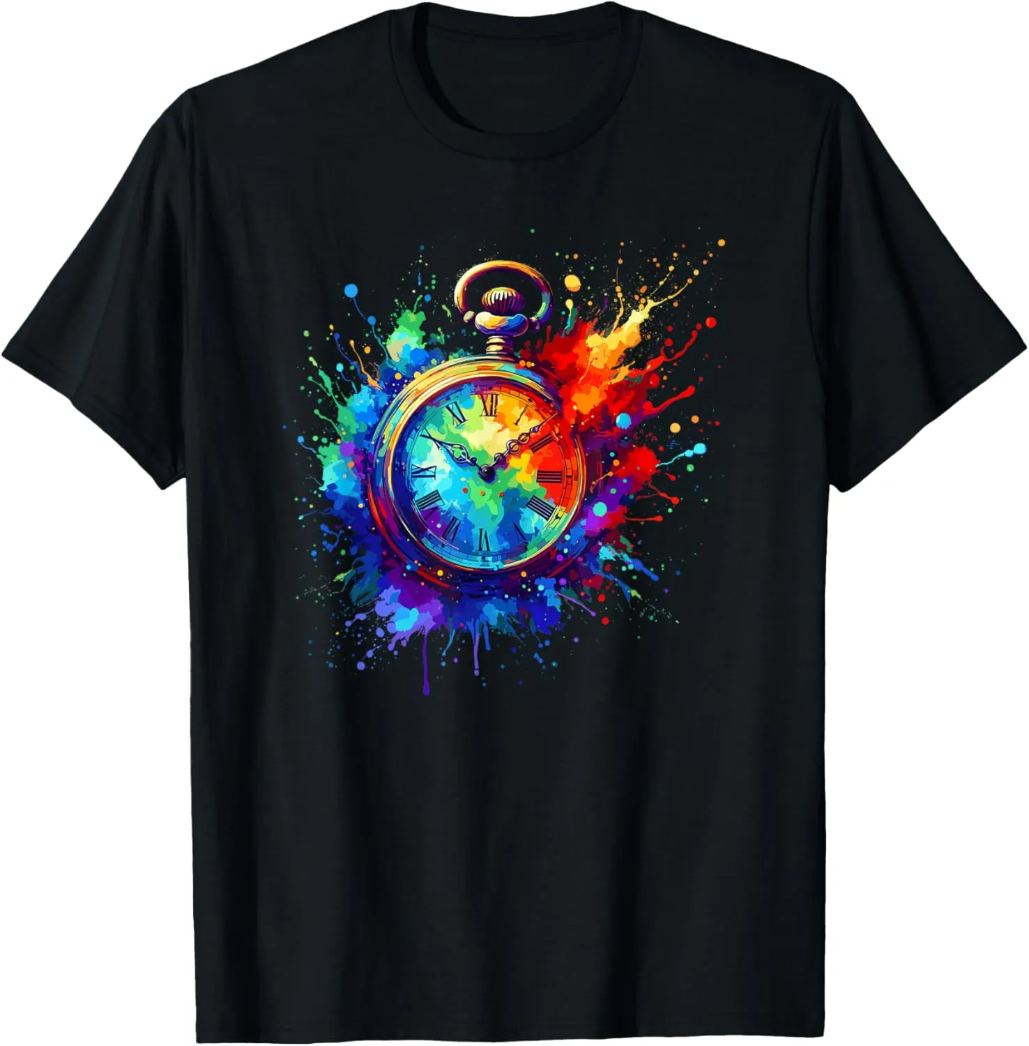 Chain Retro T-Shirt Splash lobby simulate Art Vintage Pocket Watch 