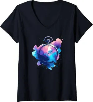 Chain Retro V-Neck intensely inventory tang sound T-Shirt Womens Vintage Pocket Watch 