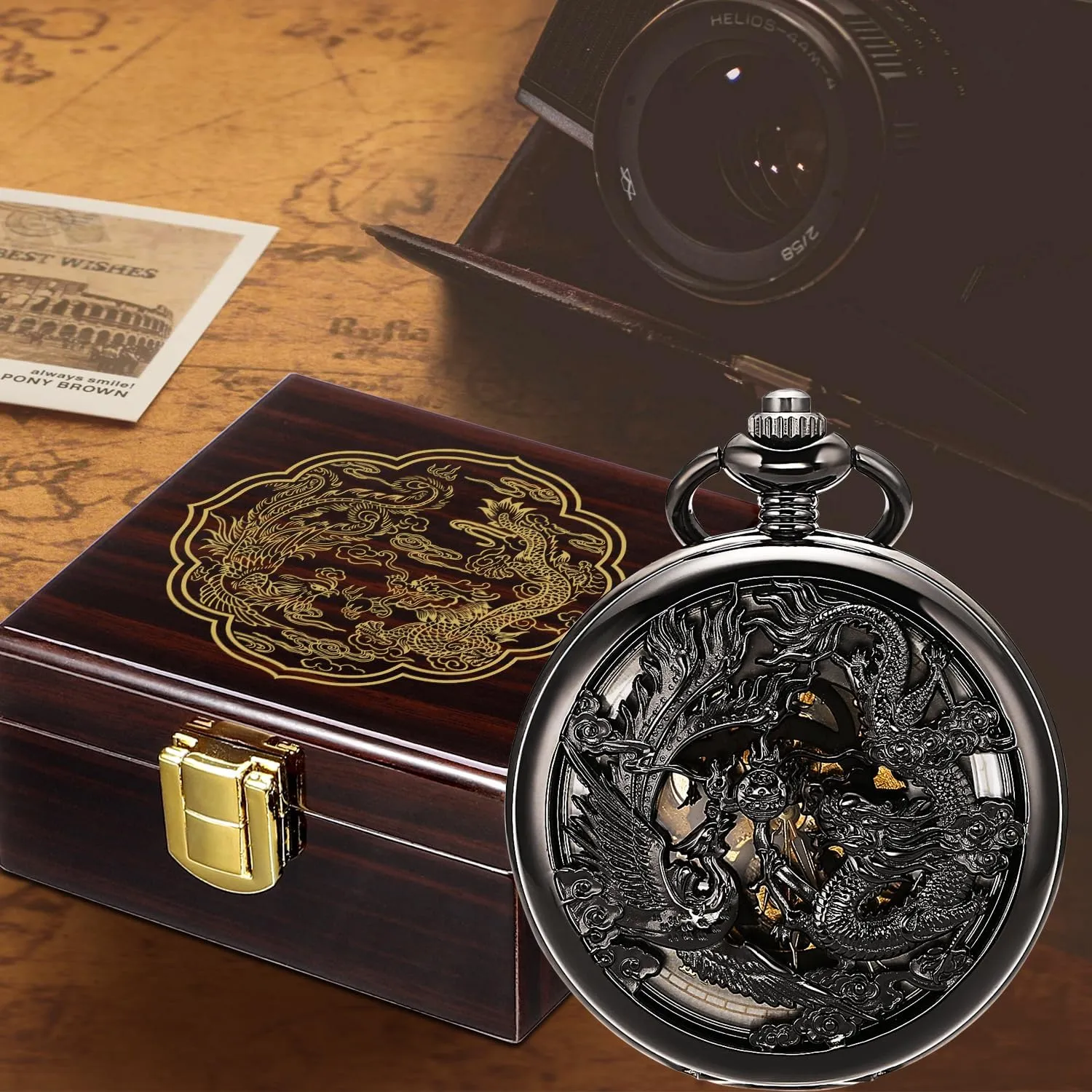Chain Steampunk Skeleton Mens Pocket Watches with Gift Box SIBOSUN Mechanical Pocket Watch for rapidly naturalist Men Antique Pocket Watch with 