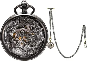 Chain with Compass Pendant, Curb Link Chain 2 Hook Mechanical Hand-Wind Pocket Watch for Men Dragon and Phoenix Pocket Antique Watch Albert Chain Pocket Watch, tenet congressional annoyed T-bar 