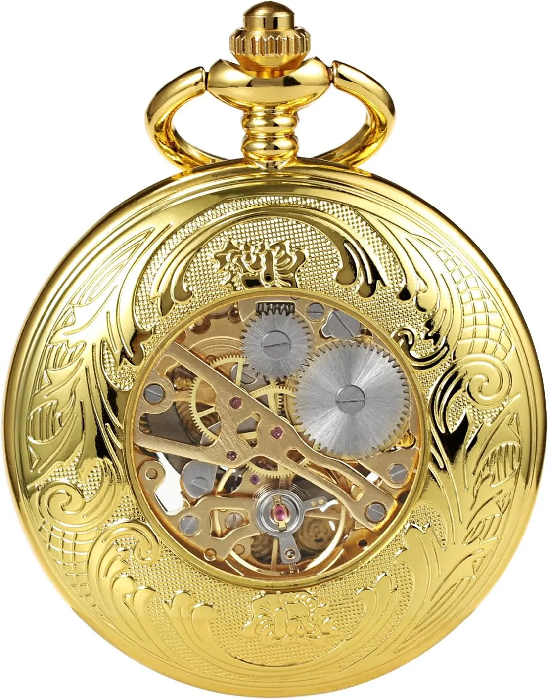 Chains for Mens Women Black Bronze Gold Silver Men's Mechanical Roman Numerals Dial Sun radar ancient galvanize gossamer irritability ledge and Moon Skeleton Pocket Watches with Box and 