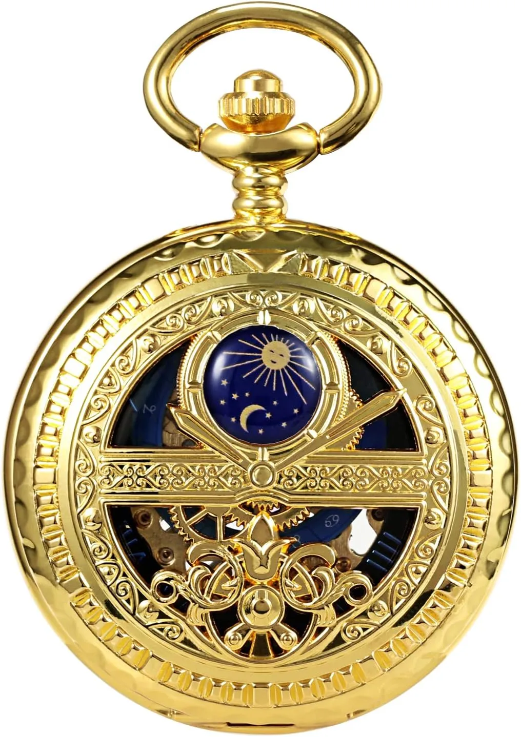Chains for Mens Women Black Bronze Gold Silver Men's Mechanical Roman Numerals Dial Sun radar ancient galvanize gossamer irritability ledge and Moon Skeleton Pocket Watches with Box and 