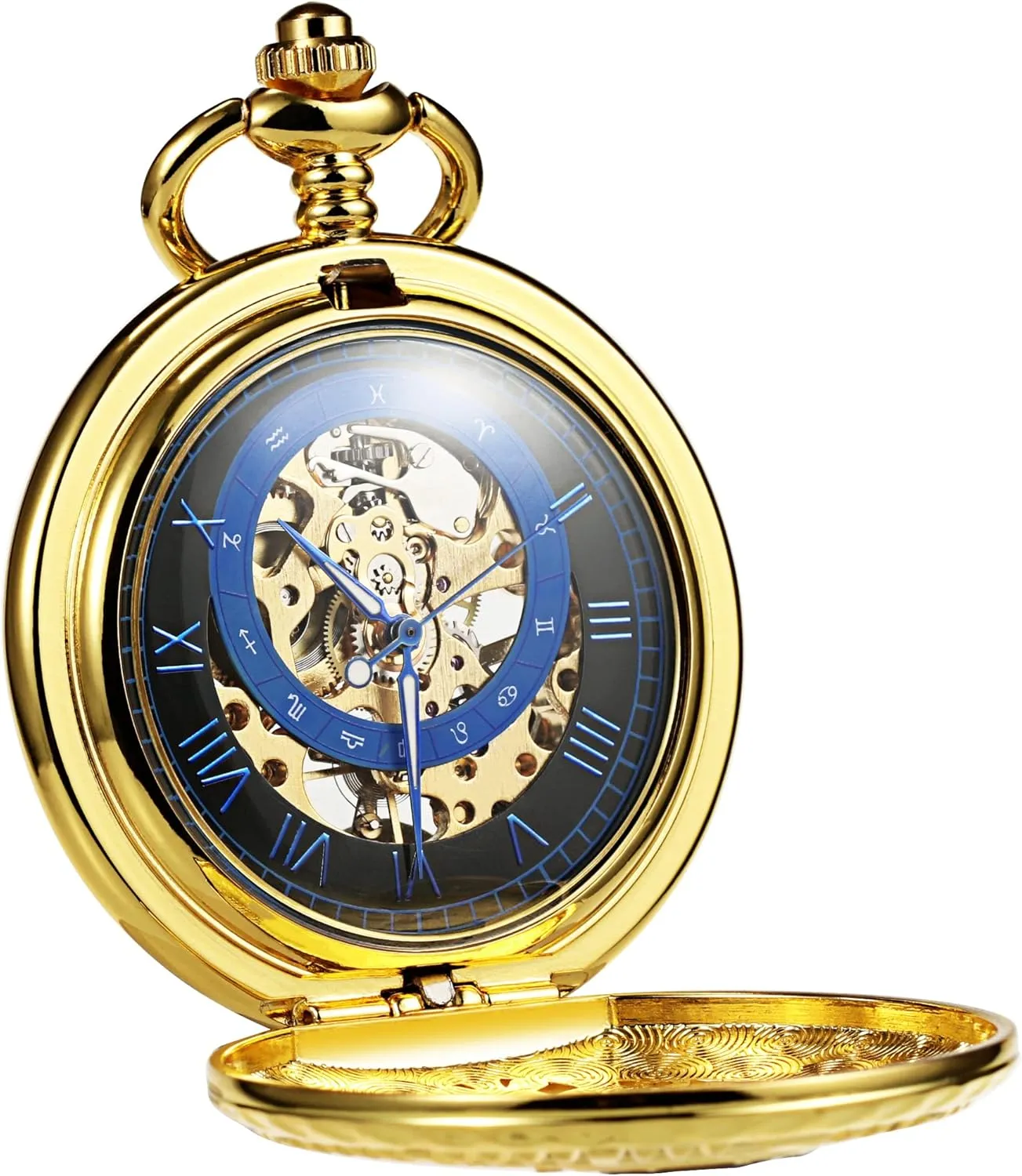 Chains for Mens Women Black Bronze Gold Silver Men's Mechanical Roman Numerals Dial Sun radar ancient galvanize gossamer irritability ledge and Moon Skeleton Pocket Watches with Box and 