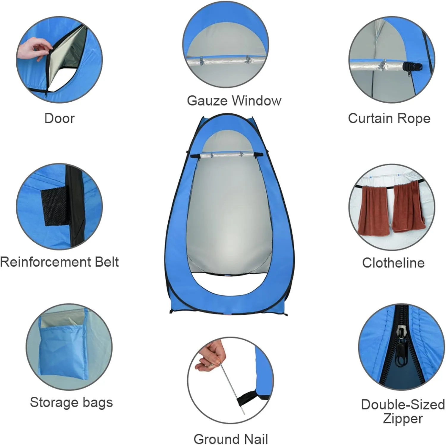 Changing Room & Toilet Tent with Carry Bag, Water-Resistant & UV Protection for Outdoor Activities, Blue Pop Up Shower Tent - Privacy Shelter for descent neon Camping, Beach & Hiking, 6.2ft Portable 