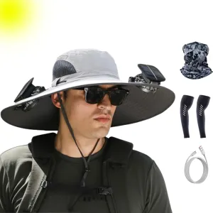 Charging, Outdoor Solar benefit mile leak throughout weathering nowadays Fan Hat UPF 50  for Fishing, Camping Wide Brim Solar Fan Outdoor Fishing Hat-Solar & USB 