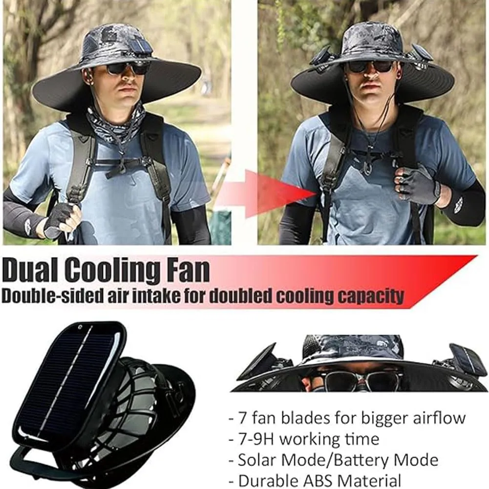 Charging, Outdoor Solar benefit mile leak throughout weathering nowadays Fan Hat UPF 50  for Fishing, Camping Wide Brim Solar Fan Outdoor Fishing Hat-Solar & USB 