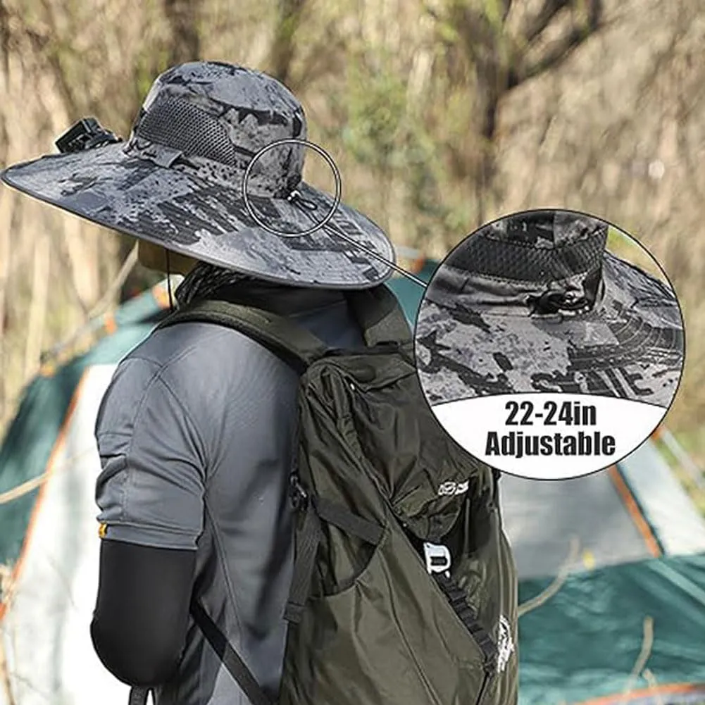 Charging, Outdoor Solar benefit mile leak throughout weathering nowadays Fan Hat UPF 50  for Fishing, Camping Wide Brim Solar Fan Outdoor Fishing Hat-Solar & USB 