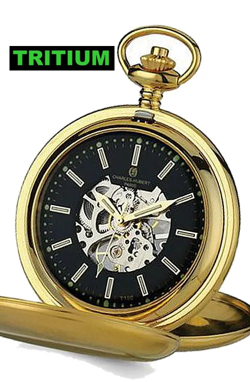 Charles-Hubert Paris Skeleton Pocket Watch with TRITIUM Illumination, Closing Cover, XWA5562