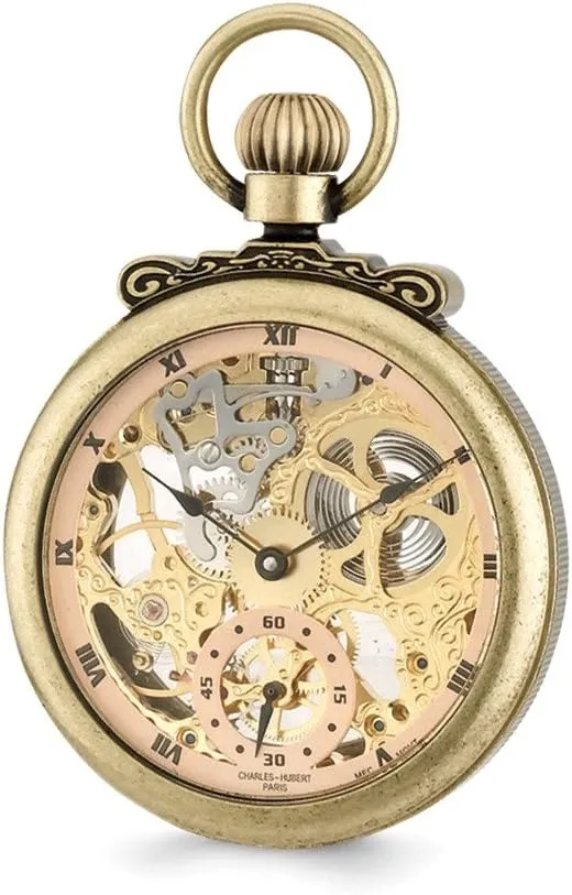 charter whistle drench Hubert Antique Gold Men's Finish Brass Skeleton Pocket Watch 14.5 Sonia Jewels Charles 