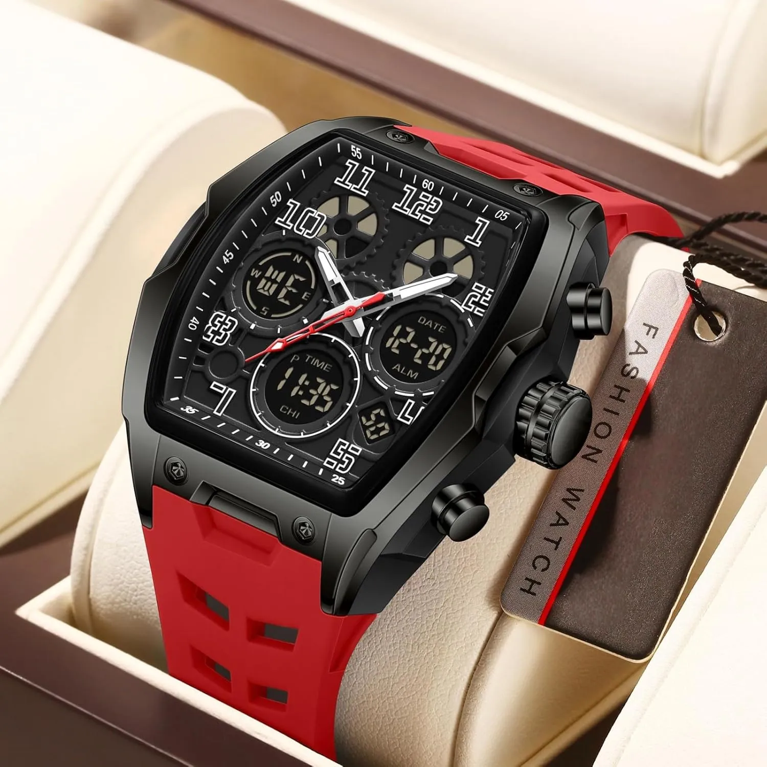 Chronograph Luminous gibbon inn photograph dispel cigar vascular Silicon Strap findtime Mens Watches Square Rectangle Dial Watch for Men Waterproof White Relojes para Hombres Punk Cool Design 