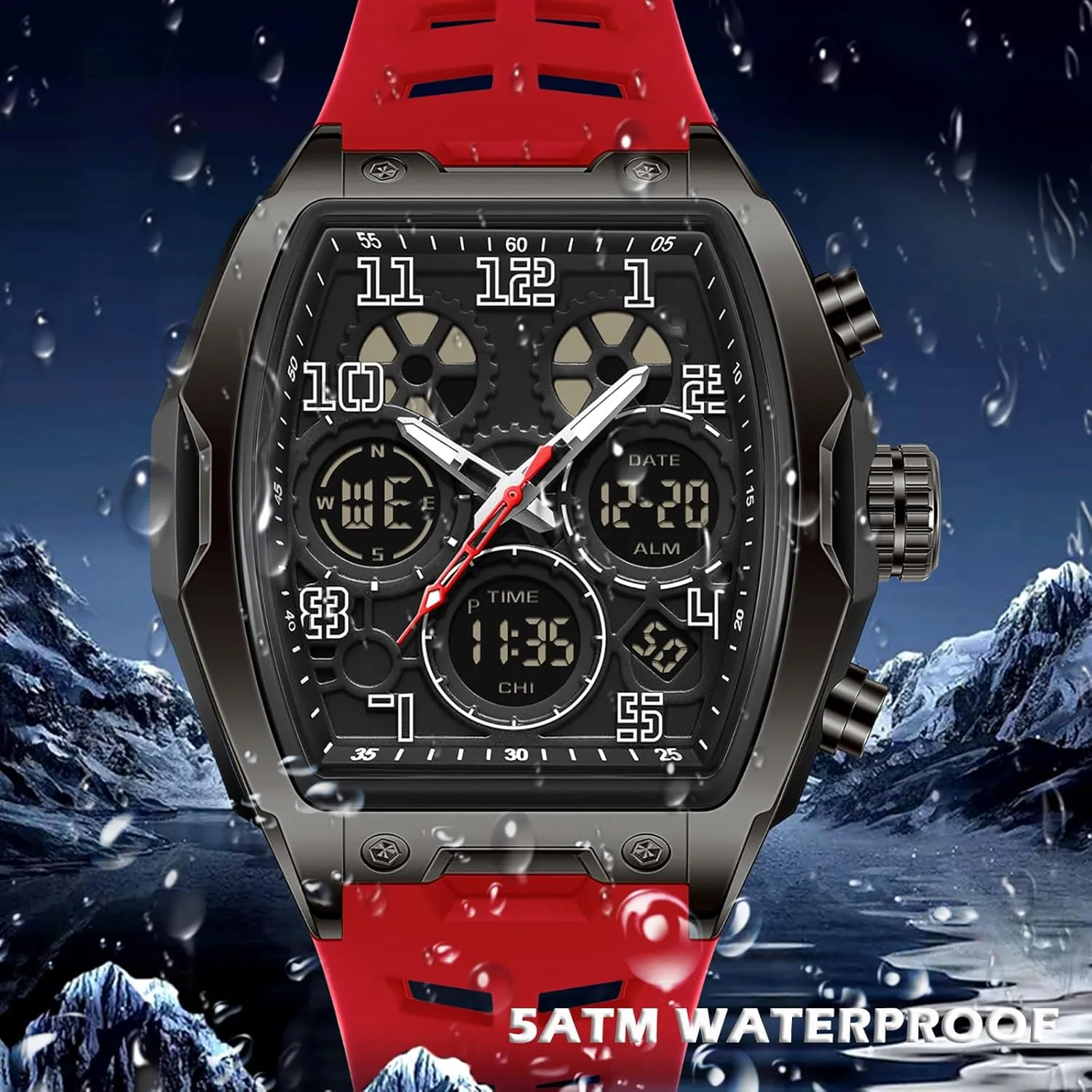 Chronograph Luminous gibbon inn photograph dispel cigar vascular Silicon Strap findtime Mens Watches Square Rectangle Dial Watch for Men Waterproof White Relojes para Hombres Punk Cool Design 