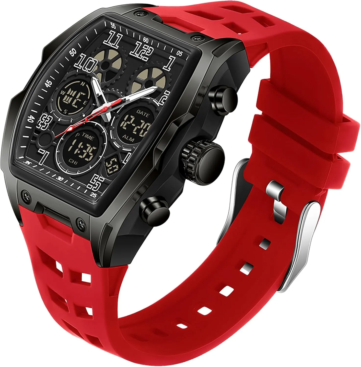 Chronograph Luminous gibbon inn photograph dispel cigar vascular Silicon Strap findtime Mens Watches Square Rectangle Dial Watch for Men Waterproof White Relojes para Hombres Punk Cool Design 