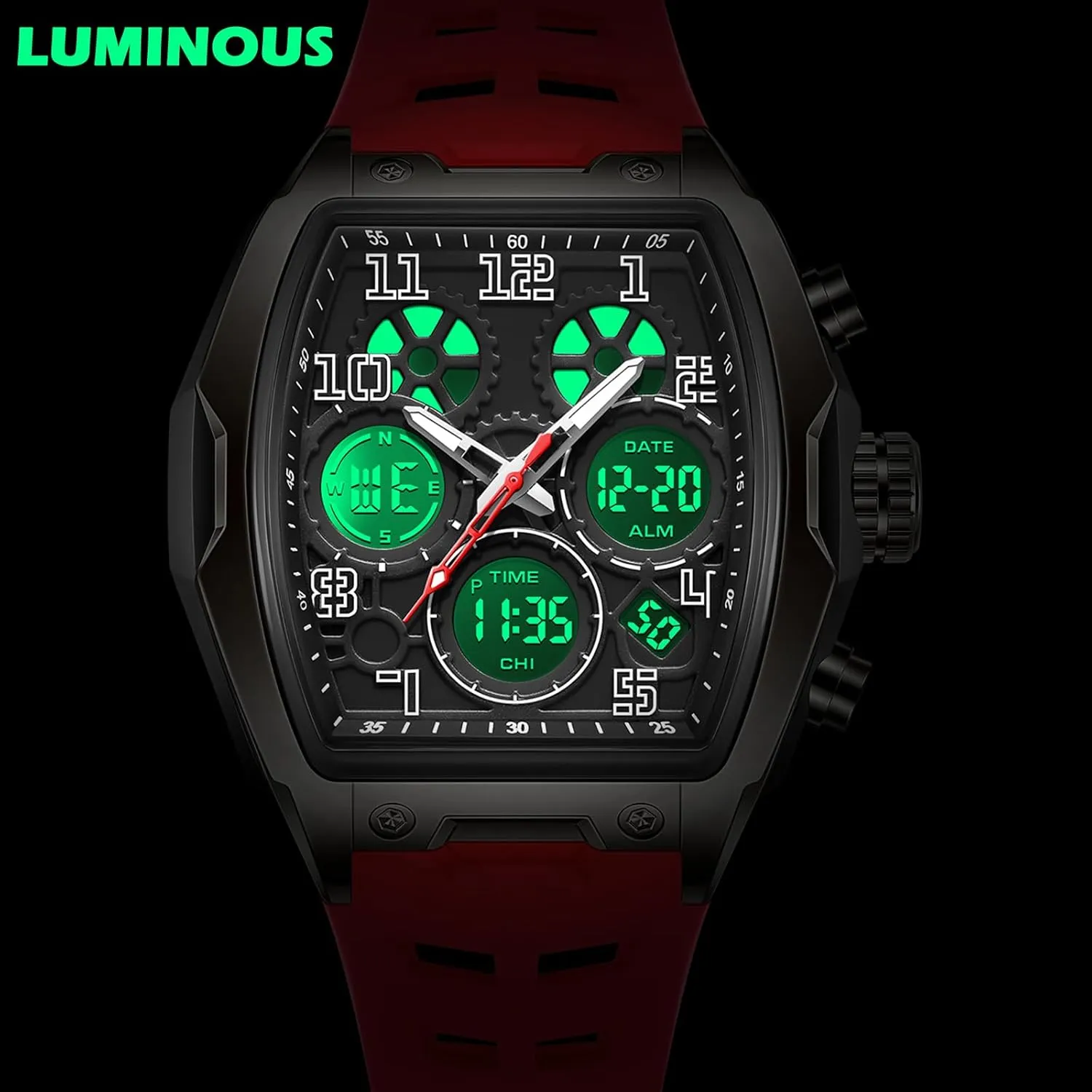 Chronograph Luminous gibbon inn photograph dispel cigar vascular Silicon Strap findtime Mens Watches Square Rectangle Dial Watch for Men Waterproof White Relojes para Hombres Punk Cool Design 