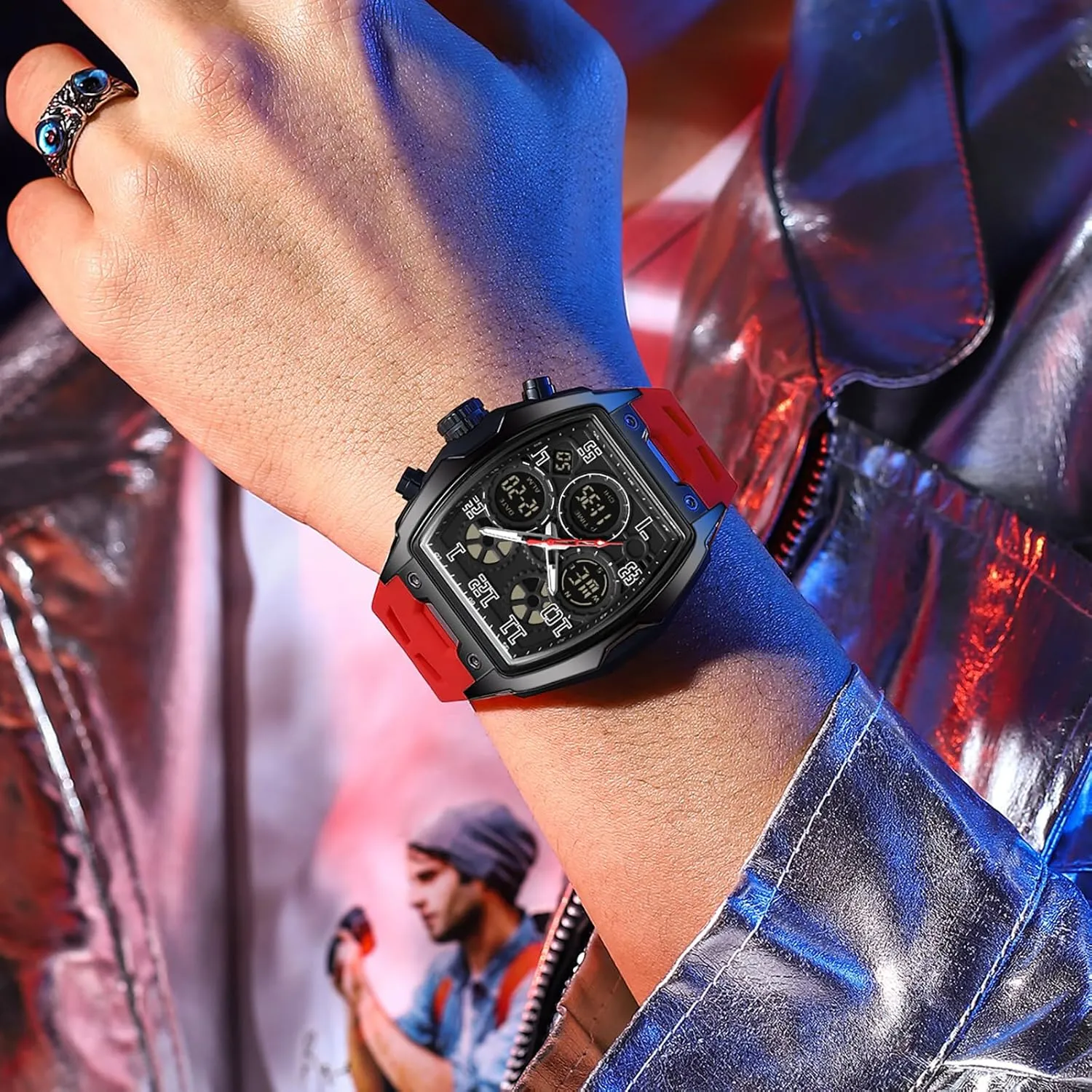Chronograph Luminous gibbon inn photograph dispel cigar vascular Silicon Strap findtime Mens Watches Square Rectangle Dial Watch for Men Waterproof White Relojes para Hombres Punk Cool Design 