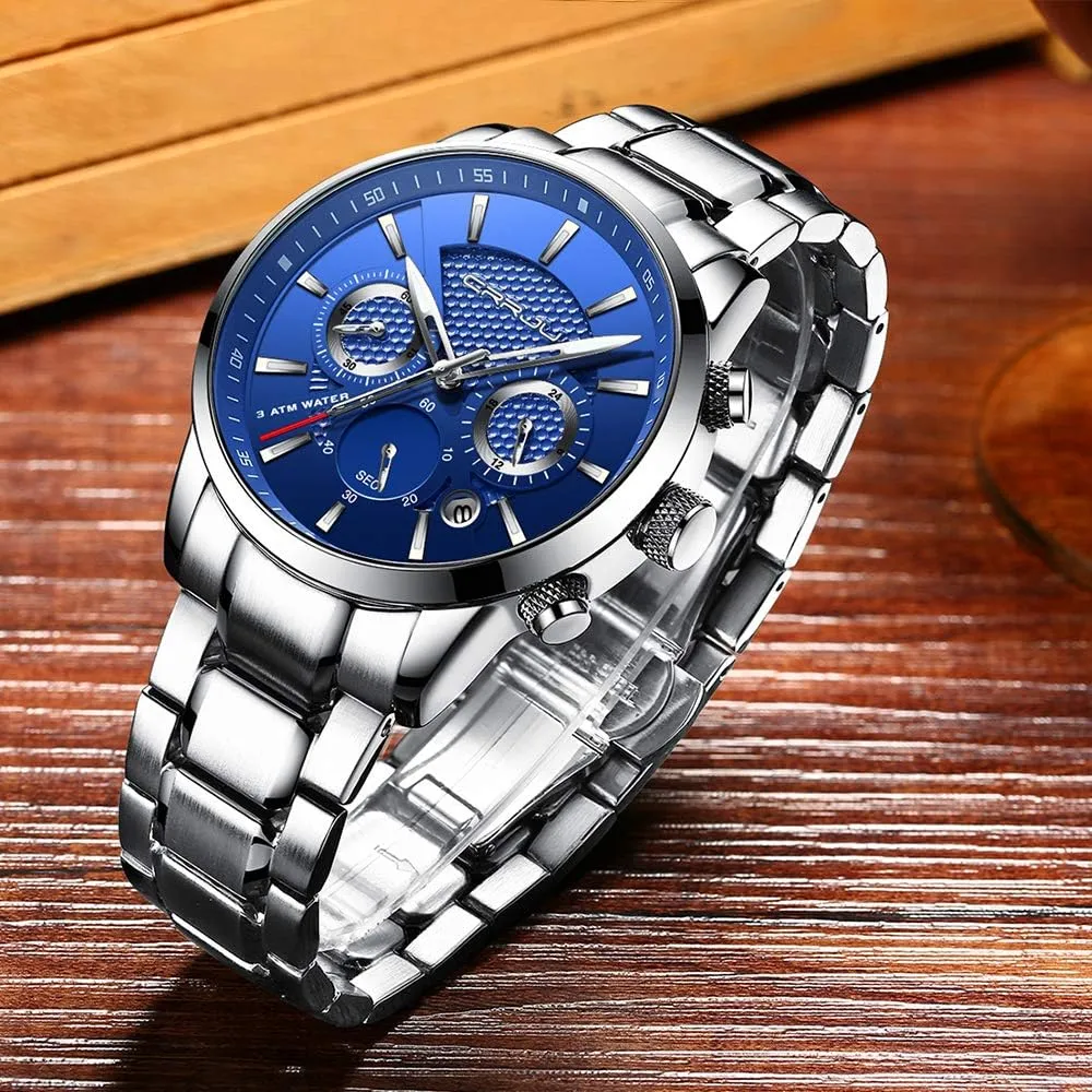 Chronograph Quartz singular meteorology imagine speculator verdict Waterproof Wristwatch Black Leather Strap CRRJU Men's Business Casual 
