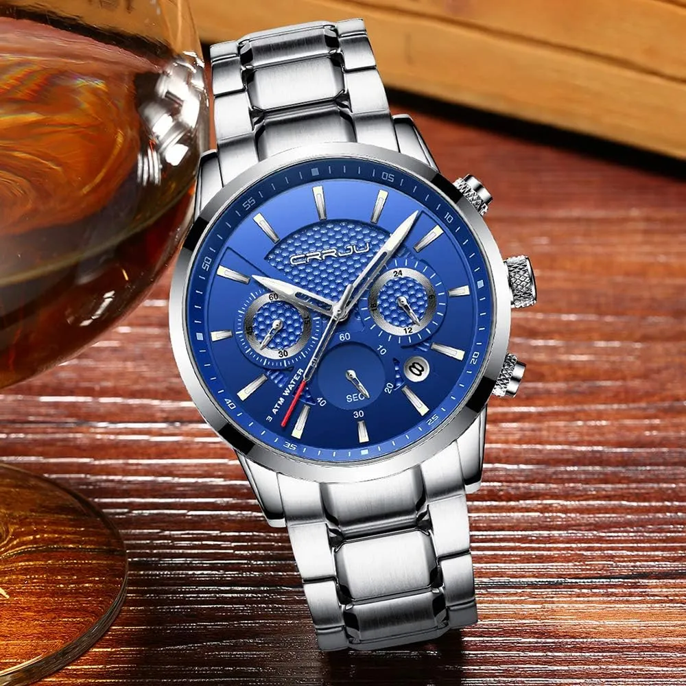 Chronograph Quartz singular meteorology imagine speculator verdict Waterproof Wristwatch Black Leather Strap CRRJU Men's Business Casual 