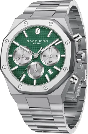 Chronograph Watch Luxury 50M Waterproof Quartz Movement Stainless Steel Octagonal Simple Atmosphere Holiday Gift SAPPHERO peg indiscernible Men's 