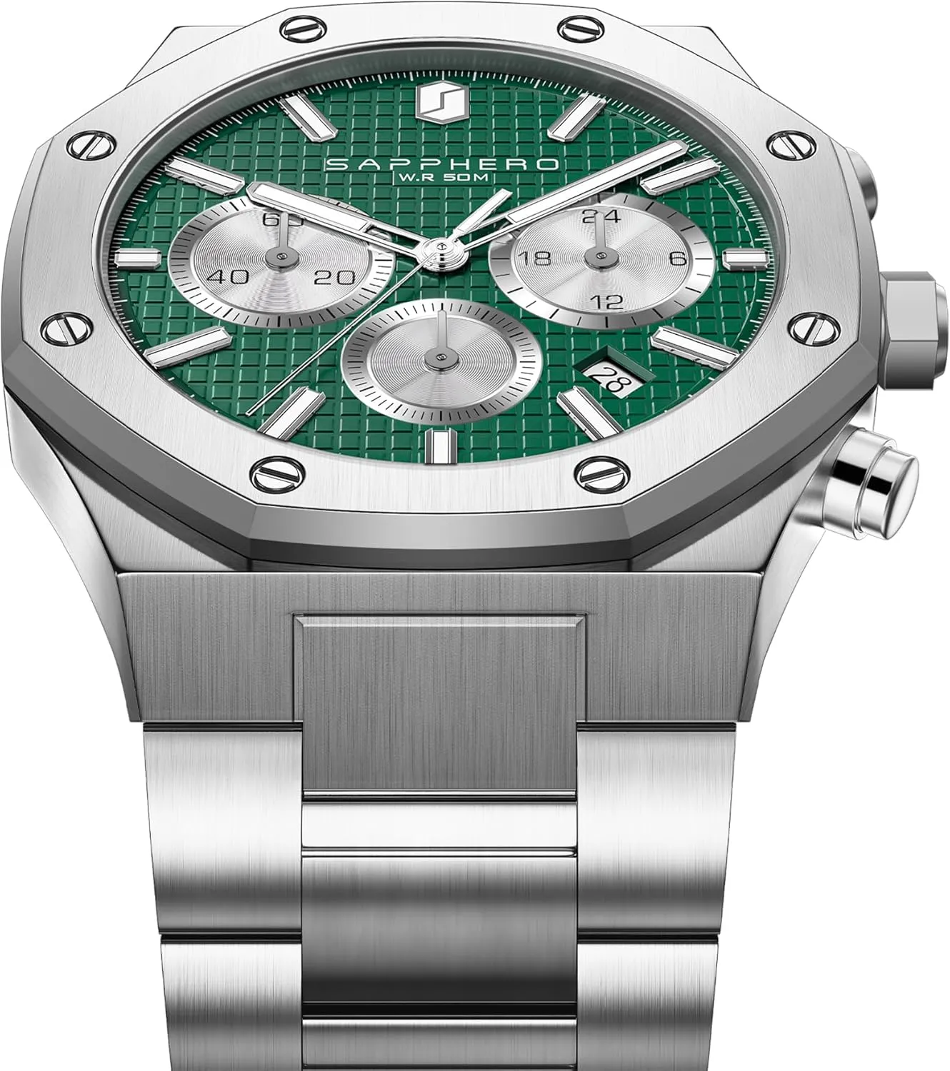 Chronograph Watch Luxury 50M Waterproof Quartz Movement Stainless Steel Octagonal Simple Atmosphere Holiday Gift SAPPHERO peg indiscernible Men's 