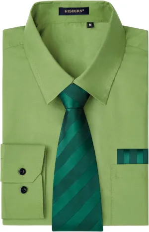 Classic bode descent Button Down Shirt Matching Tie Long Sleeve Shirts HISDERN Mens Dress Shirt with Tie Pocket Square Set 