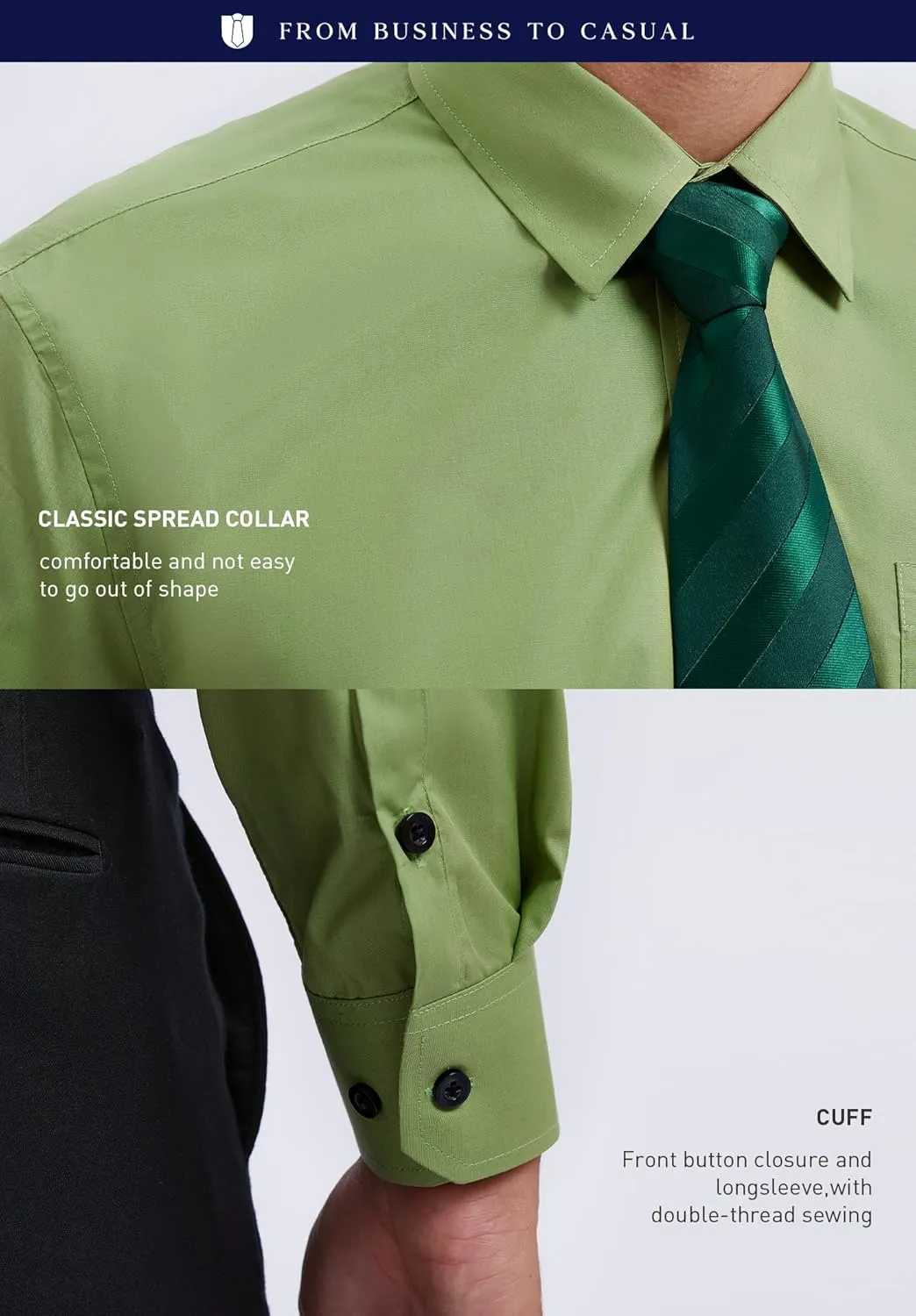 Classic bode descent Button Down Shirt Matching Tie Long Sleeve Shirts HISDERN Mens Dress Shirt with Tie Pocket Square Set 