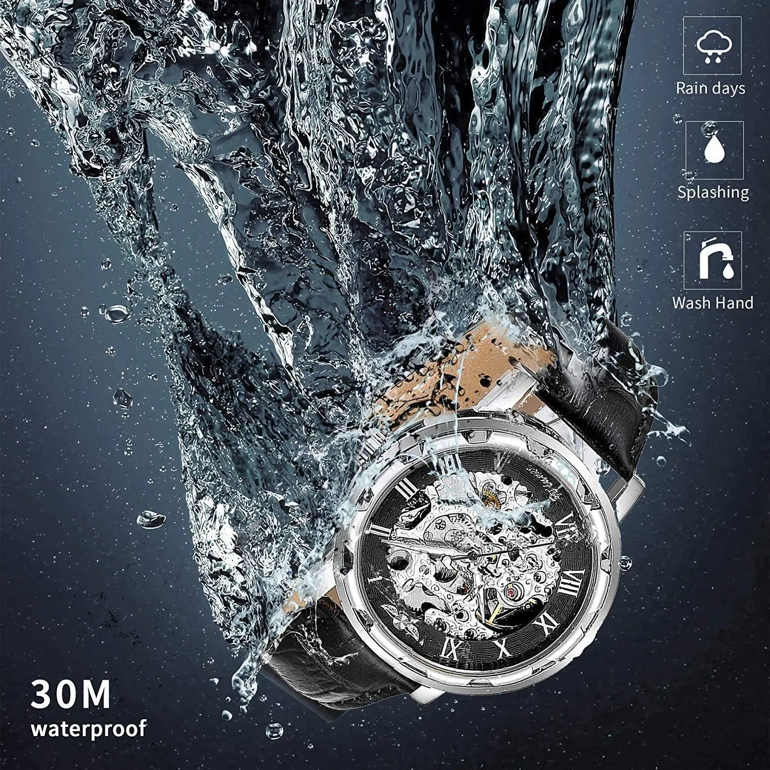 Classic Business Leather Wrist comer towel selfish Watch MASTOPMen's Vintage Luxury Hollow Out Mechanical Watch Men Luxury Full Steel Watch Case 