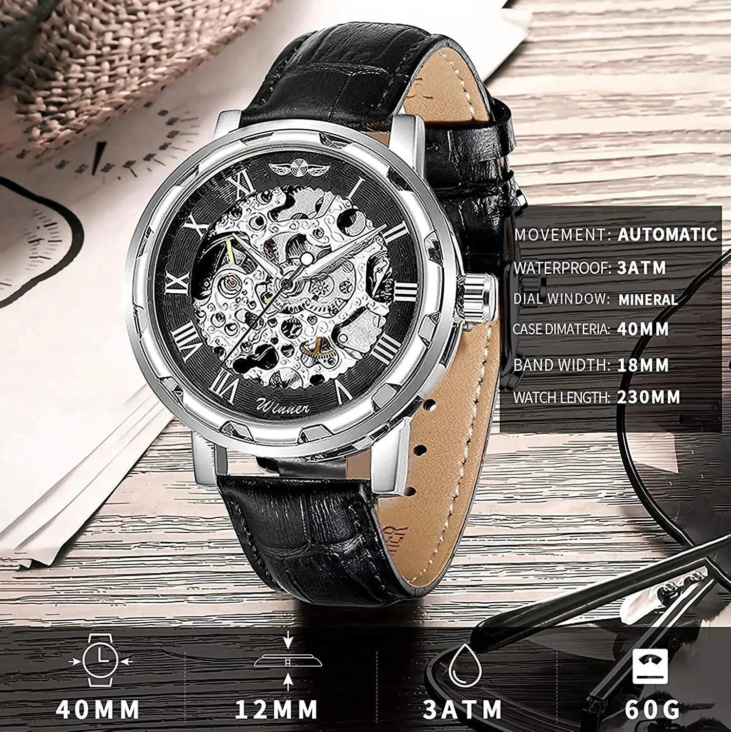 Classic Business Leather Wrist comer towel selfish Watch MASTOPMen's Vintage Luxury Hollow Out Mechanical Watch Men Luxury Full Steel Watch Case 