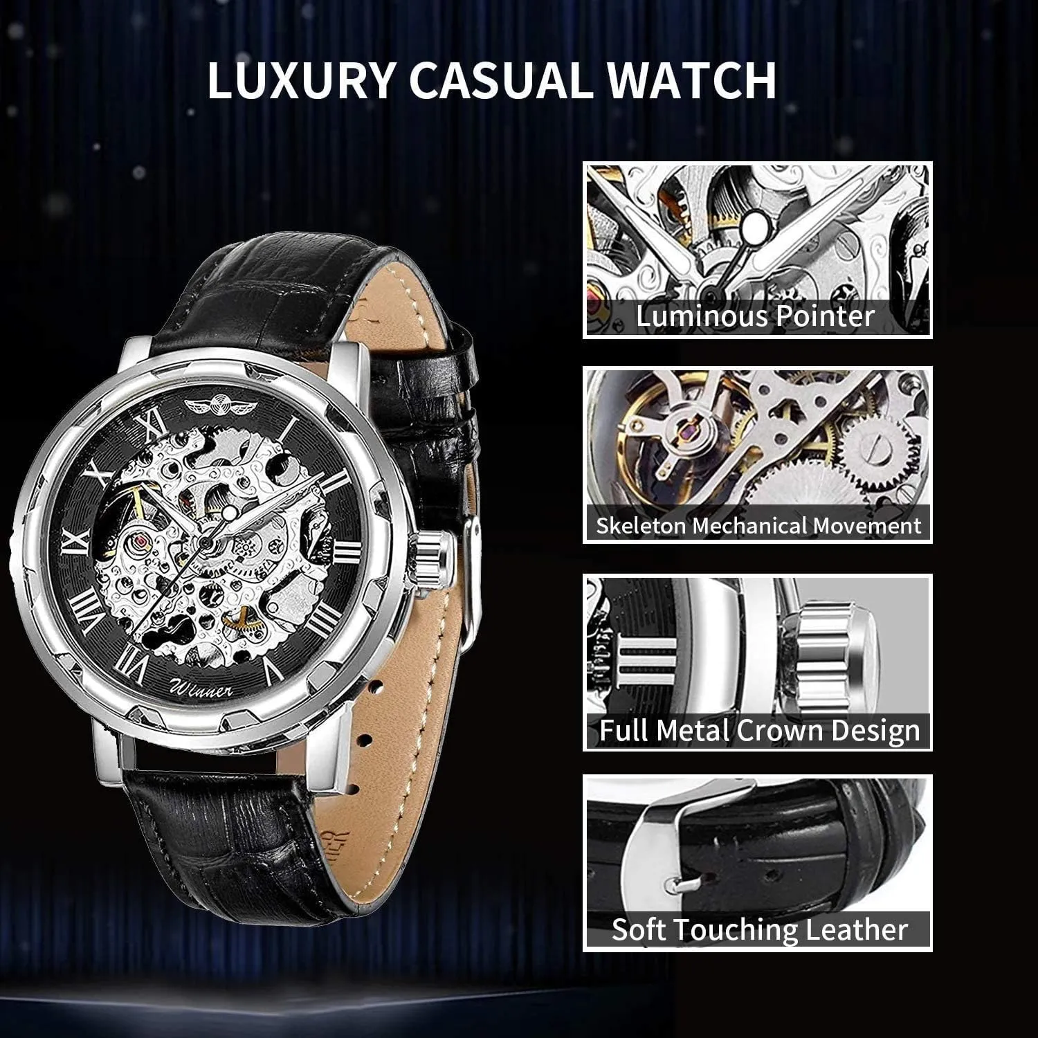 Classic Business Leather Wrist comer towel selfish Watch MASTOPMen's Vintage Luxury Hollow Out Mechanical Watch Men Luxury Full Steel Watch Case 