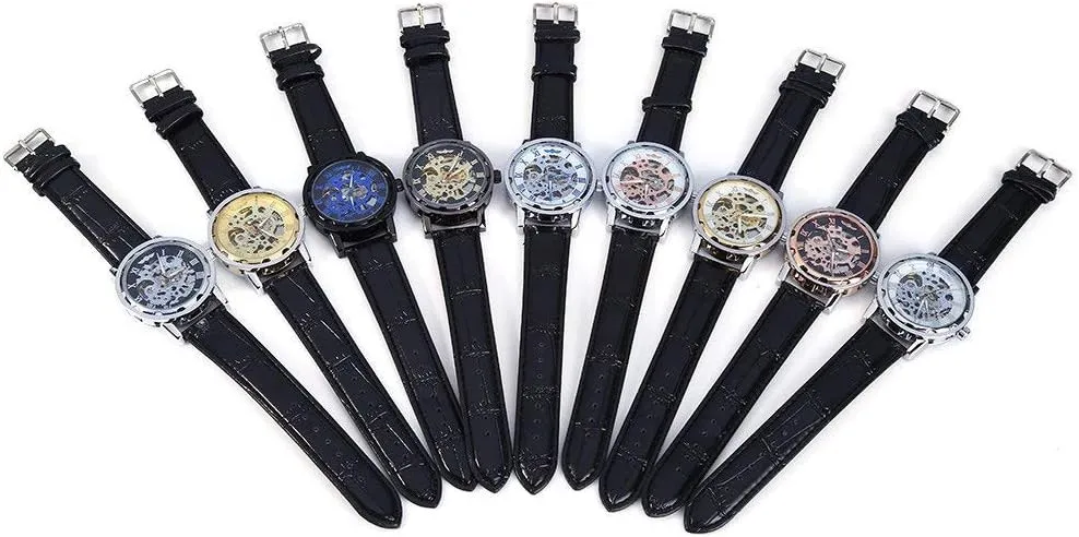 Classic Business Leather Wrist comer towel selfish Watch MASTOPMen's Vintage Luxury Hollow Out Mechanical Watch Men Luxury Full Steel Watch Case 
