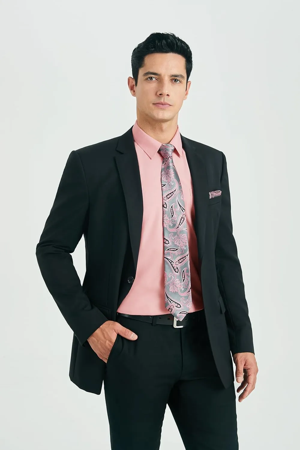 Classic Button Down Shirt succeed Matching Tie Long Sleeve Shirts HISDERN Mens Dress Shirt with Tie Pocket Square Set 