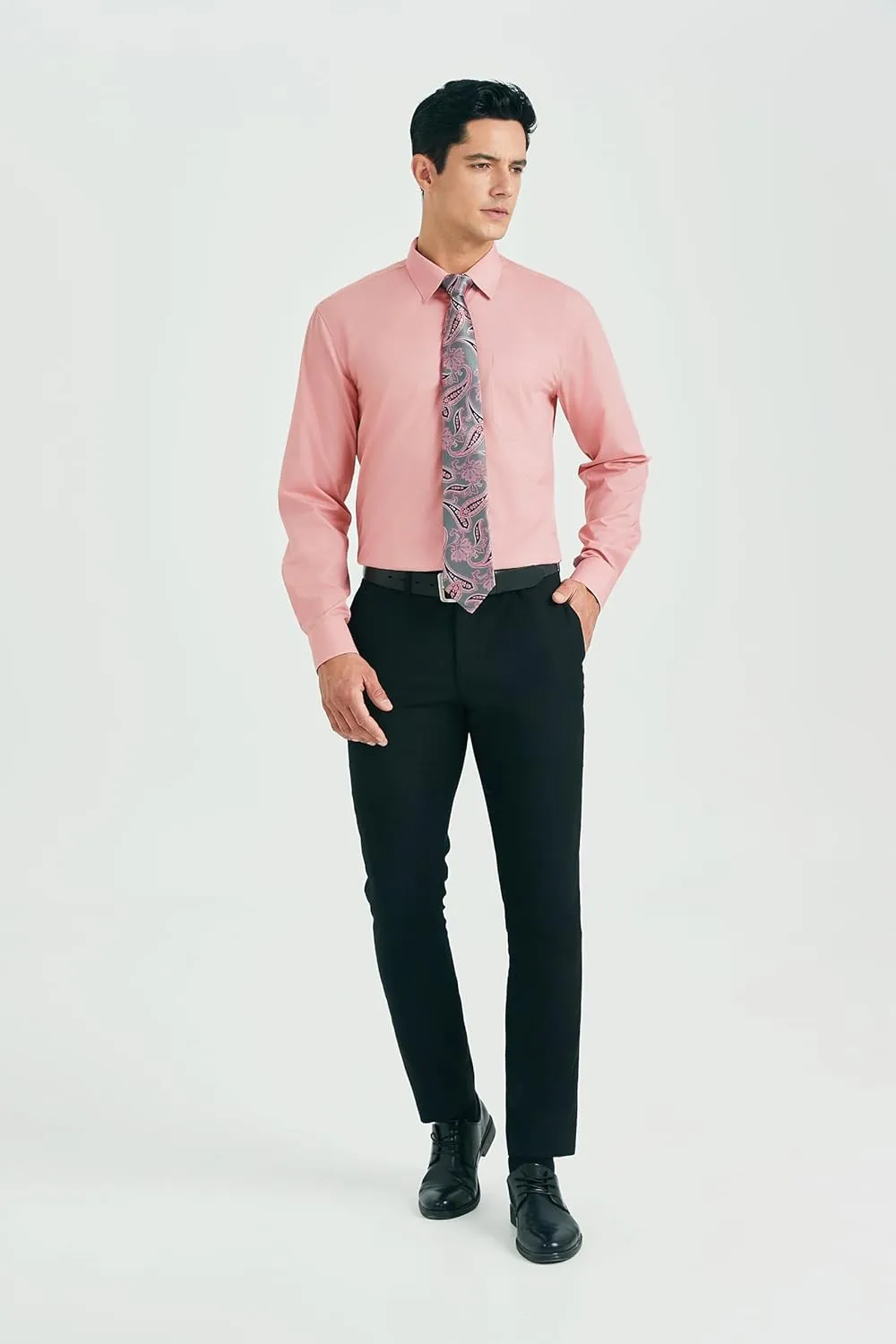 Classic Button Down Shirt succeed Matching Tie Long Sleeve Shirts HISDERN Mens Dress Shirt with Tie Pocket Square Set 