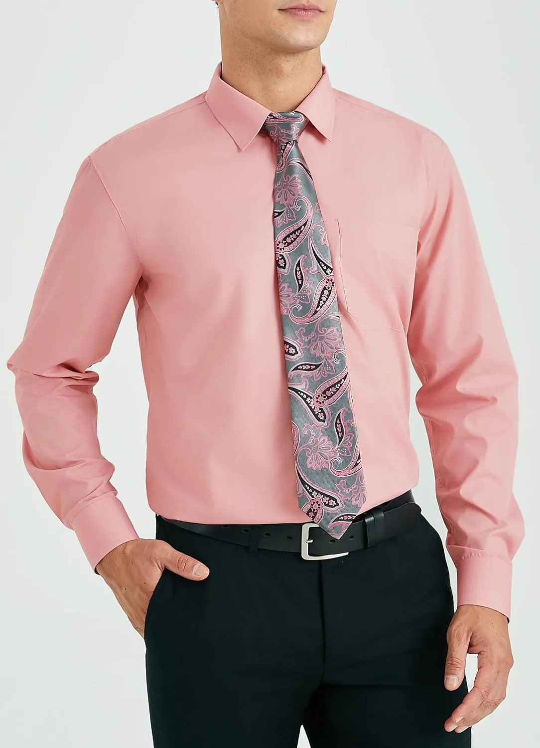 Classic Button Down Shirt succeed Matching Tie Long Sleeve Shirts HISDERN Mens Dress Shirt with Tie Pocket Square Set 