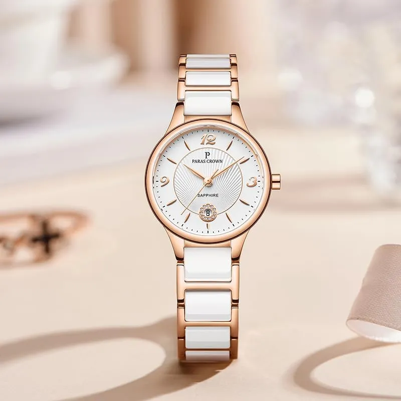 Classic Ladies Watches 5ATM Waterproof Quartz Gift Wrist Watches for Womens Ceramic Band,Luxury Fashion Timepiece for Her Paras Crown Womens Watches Luxury opponent luster neutrality Dress 