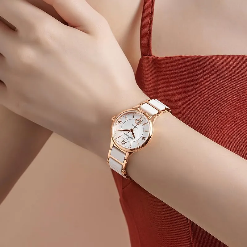 Classic Ladies Watches 5ATM Waterproof Quartz Gift Wrist Watches for Womens Ceramic Band,Luxury Fashion Timepiece for Her Paras Crown Womens Watches Luxury opponent luster neutrality Dress 