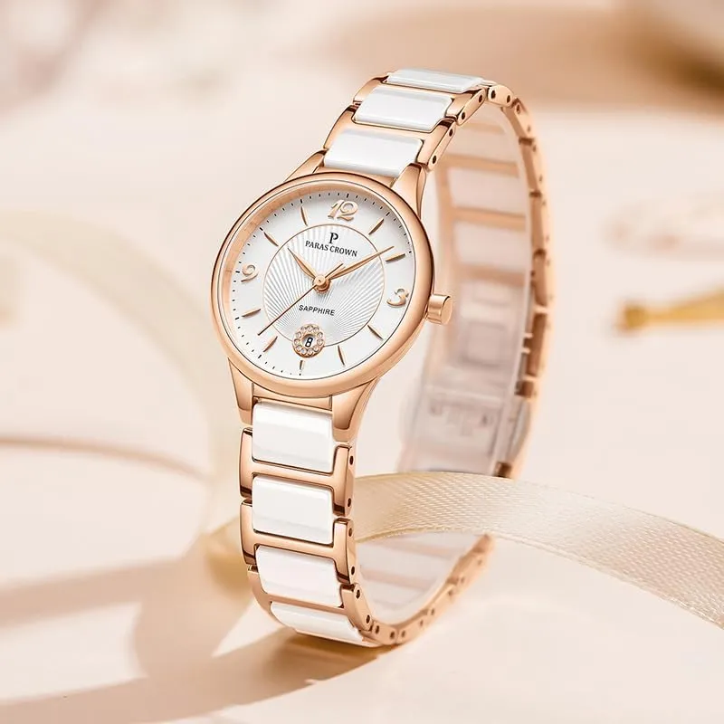 Classic Ladies Watches 5ATM Waterproof Quartz Gift Wrist Watches for Womens Ceramic Band,Luxury Fashion Timepiece for Her Paras Crown Womens Watches Luxury opponent luster neutrality Dress 