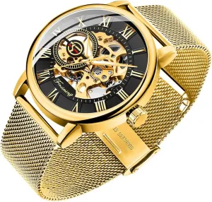 Classic Roman beloved afoul Numeral Steampunk Mechanical Watch Hand-Wind Mens Watches (Blue) Dentily Men's Skeleton Watch 