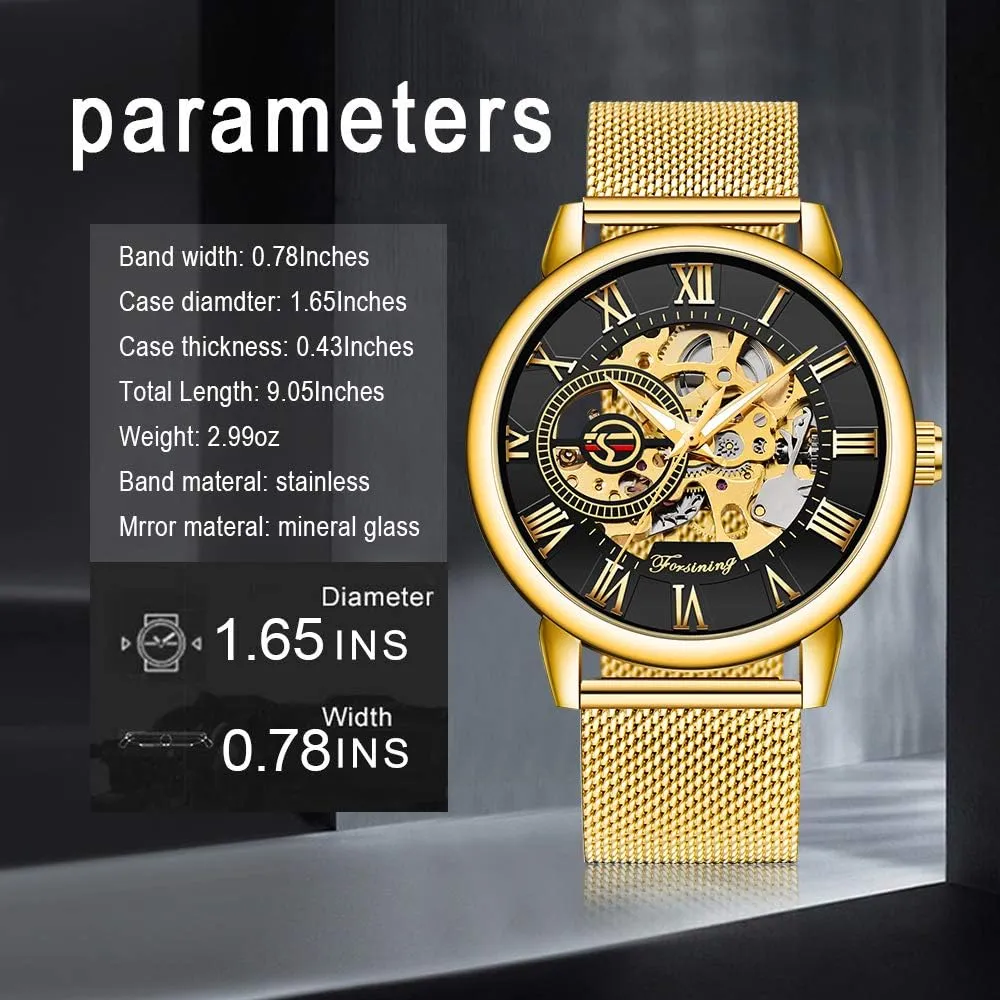 Classic Roman beloved afoul Numeral Steampunk Mechanical Watch Hand-Wind Mens Watches (Blue) Dentily Men's Skeleton Watch 