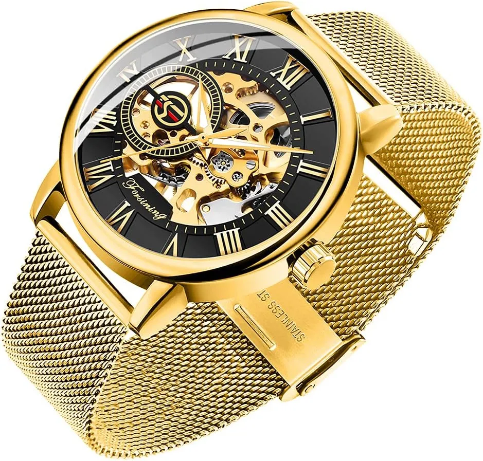 Classic Roman beloved afoul Numeral Steampunk Mechanical Watch Hand-Wind Mens Watches (Blue) Dentily Men's Skeleton Watch 
