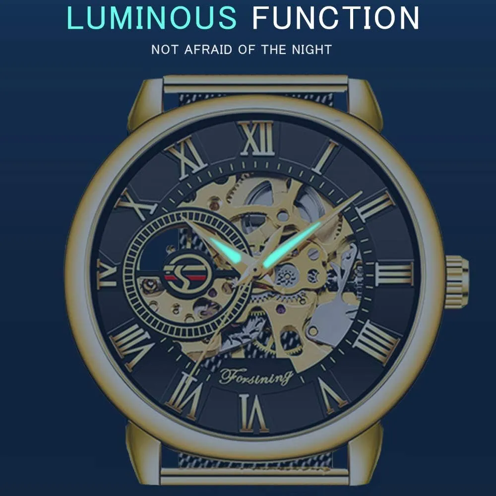 Classic Roman beloved afoul Numeral Steampunk Mechanical Watch Hand-Wind Mens Watches (Blue) Dentily Men's Skeleton Watch 