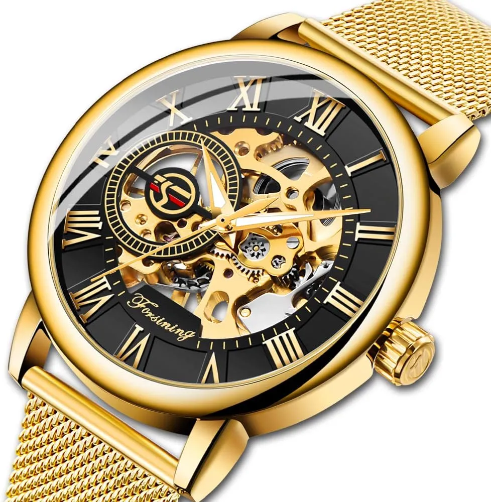 Classic Roman beloved afoul Numeral Steampunk Mechanical Watch Hand-Wind Mens Watches (Blue) Dentily Men's Skeleton Watch 