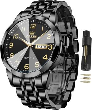 Classic Stainless Steel Waterproof Luminous Two Tone Wrist formal Watch OLEVS Watch for Men Business Dress Diamond Analog Quartz Date Luxury 