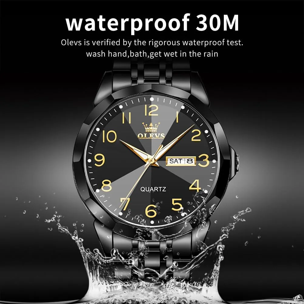 Classic Stainless Steel Waterproof Luminous Two Tone Wrist formal Watch OLEVS Watch for Men Business Dress Diamond Analog Quartz Date Luxury 