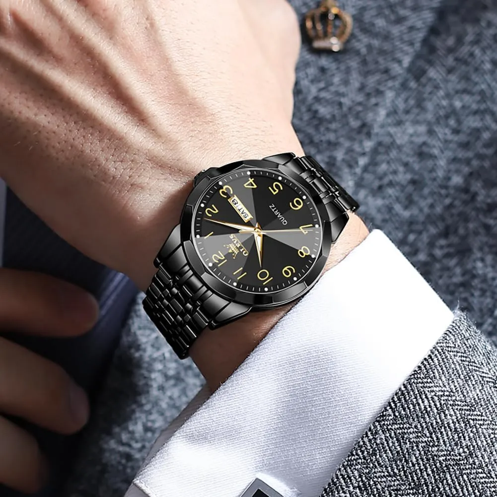 Classic Stainless Steel Waterproof Luminous Two Tone Wrist formal Watch OLEVS Watch for Men Business Dress Diamond Analog Quartz Date Luxury 