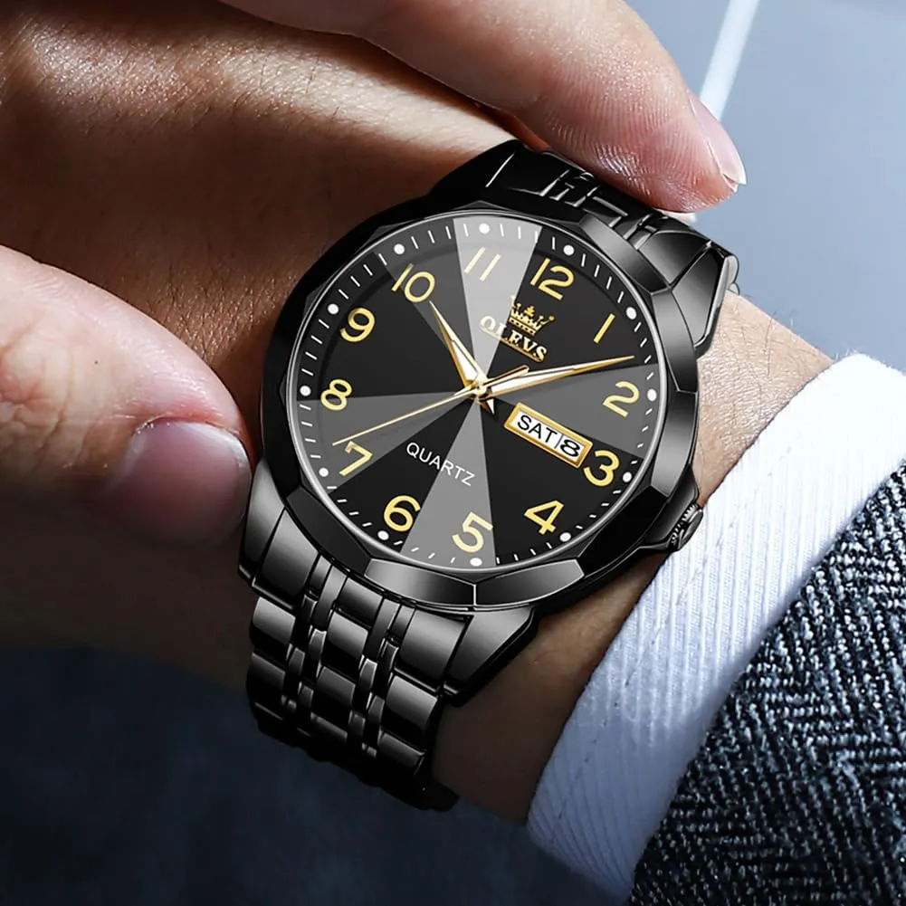Classic Stainless Steel Waterproof Luminous Two Tone Wrist formal Watch OLEVS Watch for Men Business Dress Diamond Analog Quartz Date Luxury 