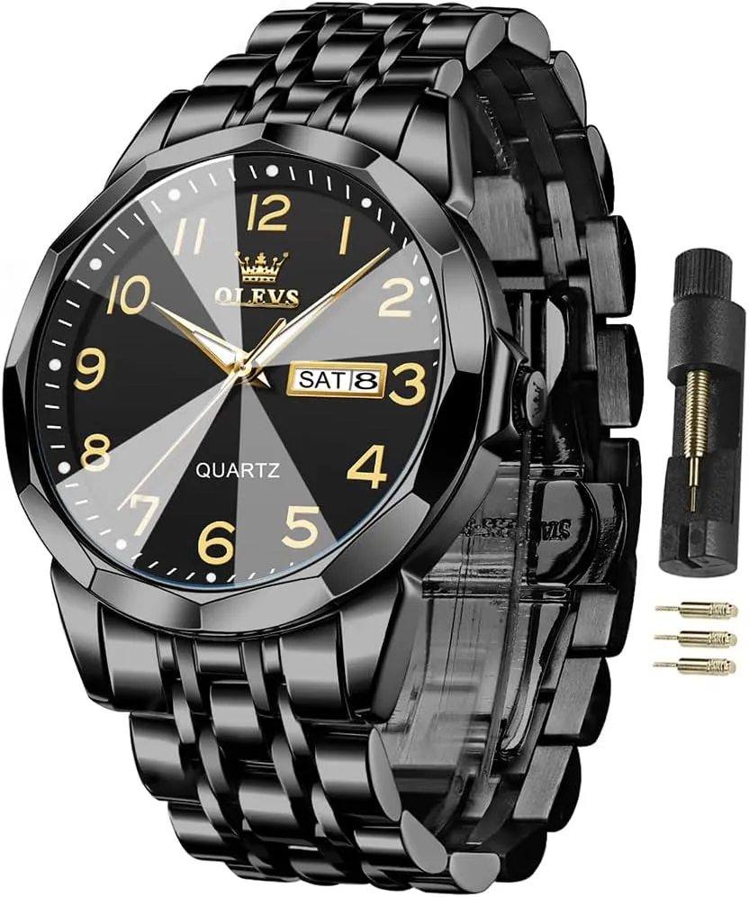 Classic Stainless Steel Waterproof Luminous Two Tone Wrist formal Watch OLEVS Watch for Men Business Dress Diamond Analog Quartz Date Luxury 