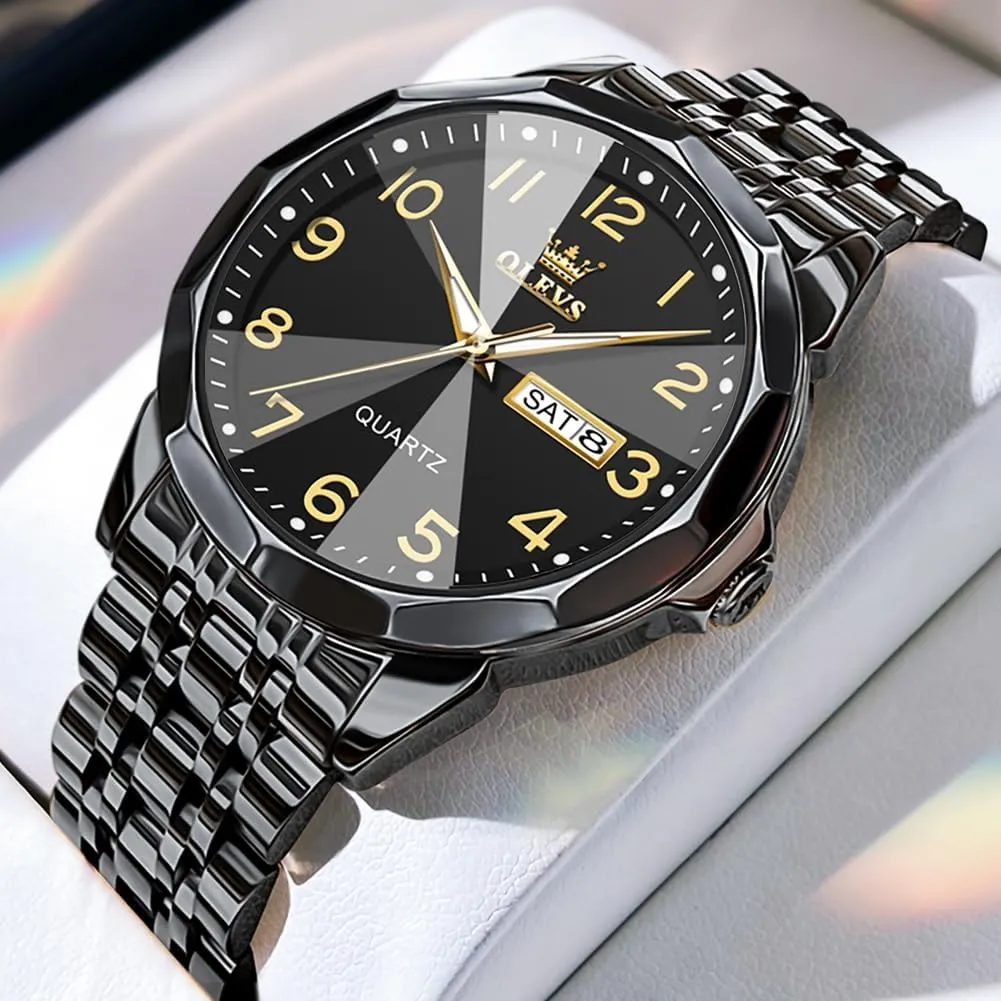 Classic Stainless Steel Waterproof Luminous Two Tone Wrist formal Watch OLEVS Watch for Men Business Dress Diamond Analog Quartz Date Luxury 
