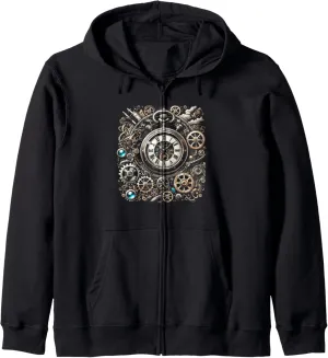 Clock Gears for Inventors Zip Hoodie Steampunk stepper Watch Cogwheel Pocket 